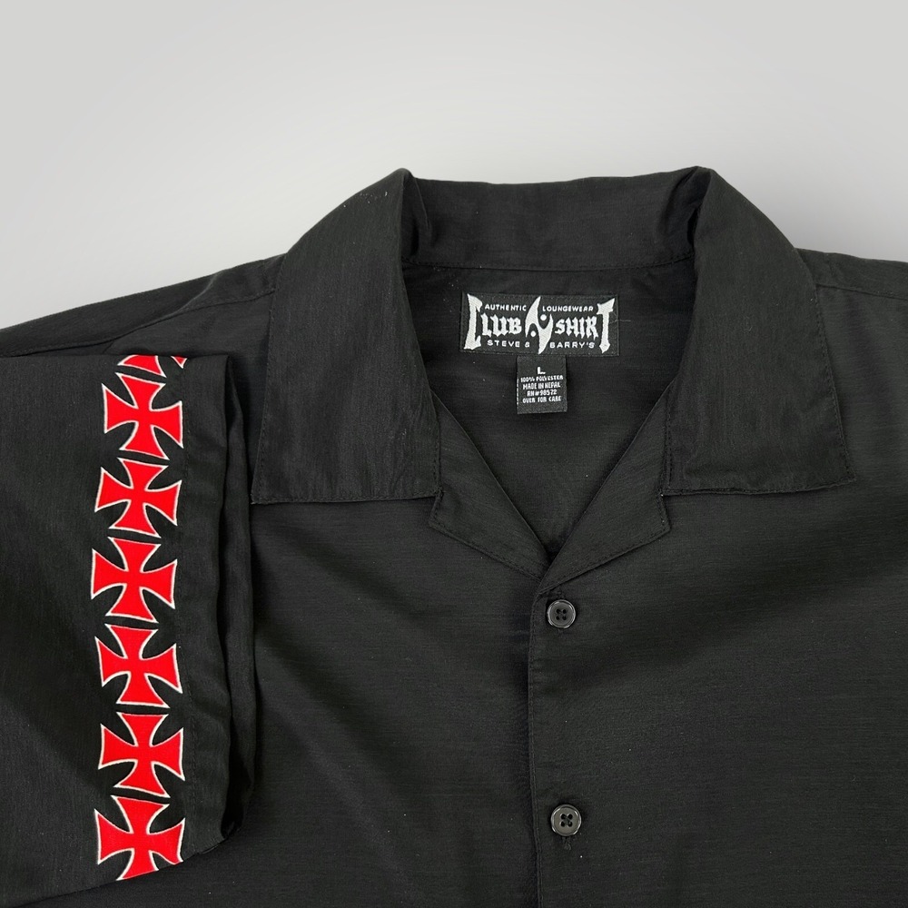 Vintage Steve & Barrys Shirt Mens L 90s Club Loungewear Black Short Sleeves